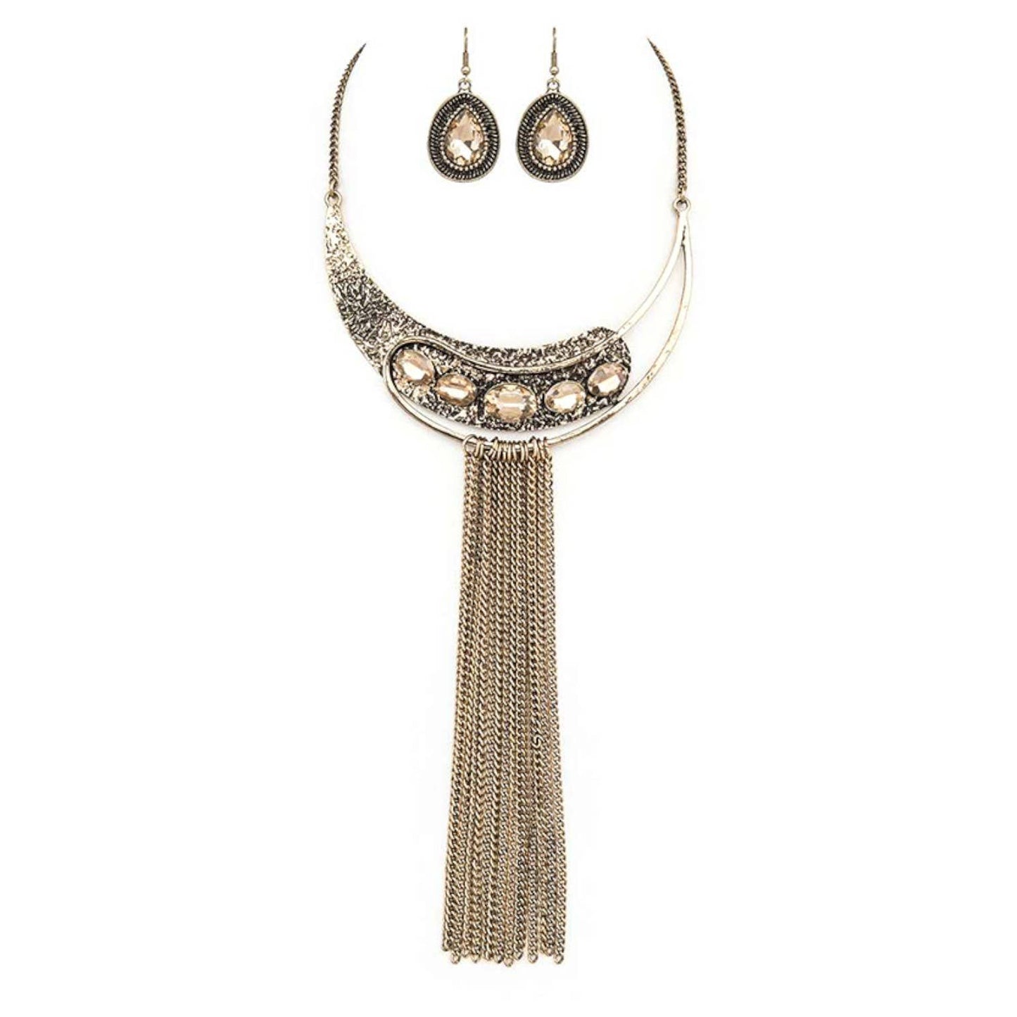 Vintage Inspired Chain Drop Statement Necklace Set
