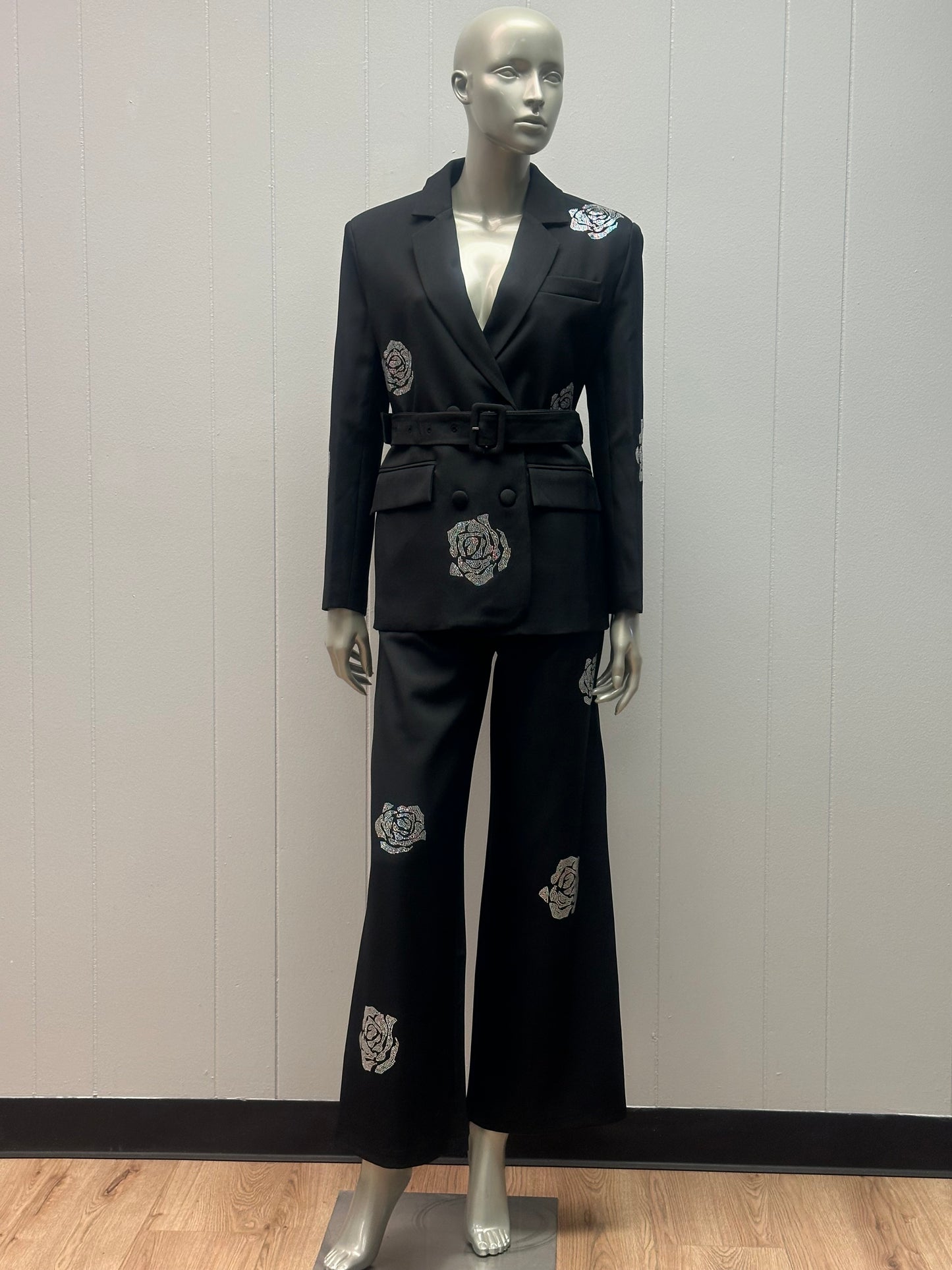 Flo Rho Rhinestone 2pc Pants Suit with Belt