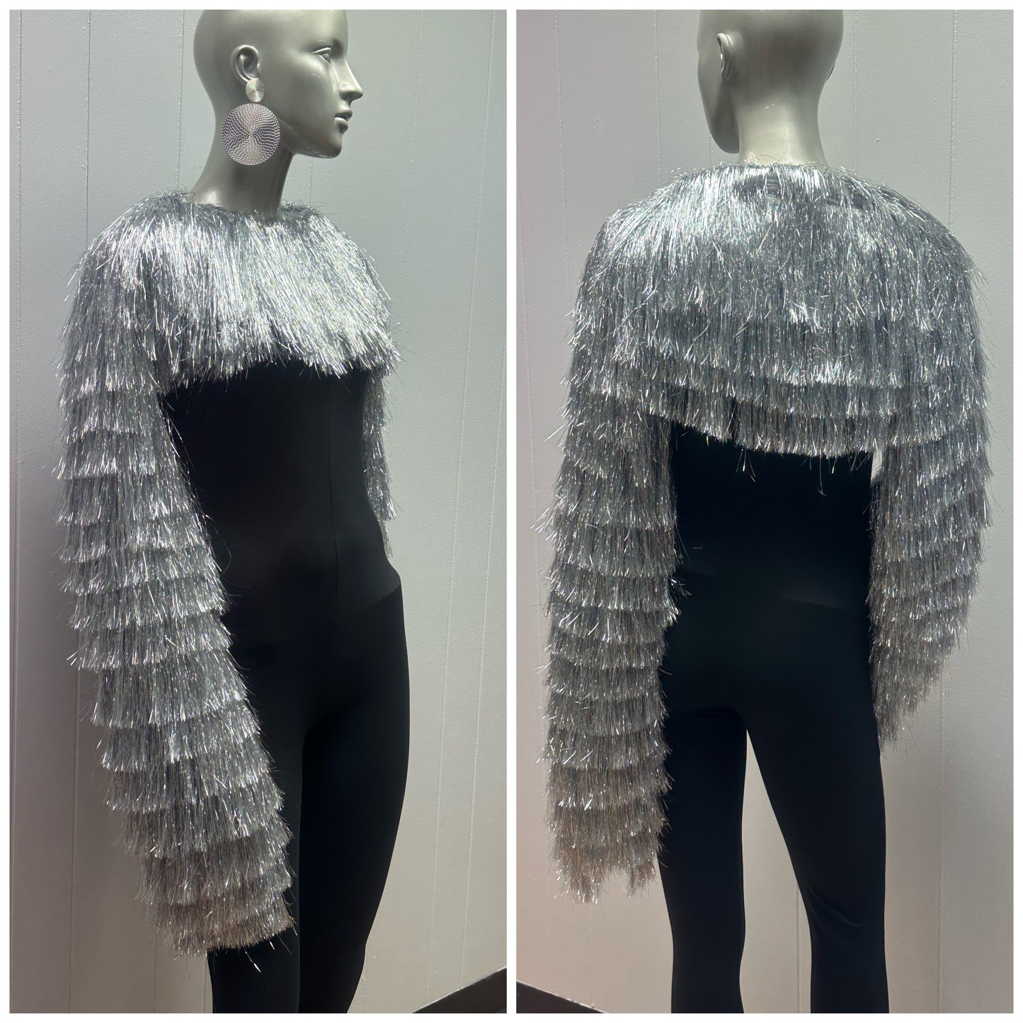 Meet Me Silver Metallic Tinsel Fringe Bolero Jacket