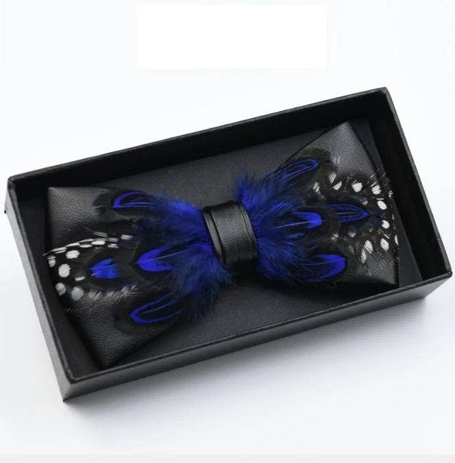 Handmade Feather Bow Tie Brooch Pin for Men's Wedding Party