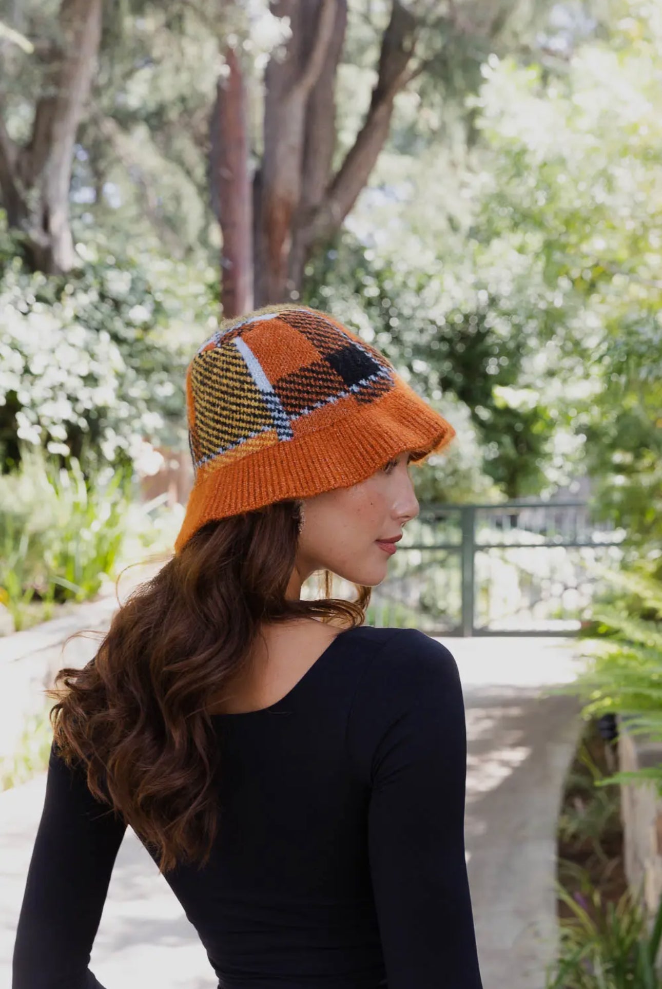 Plaid Sweater Beanie Bucket Hat