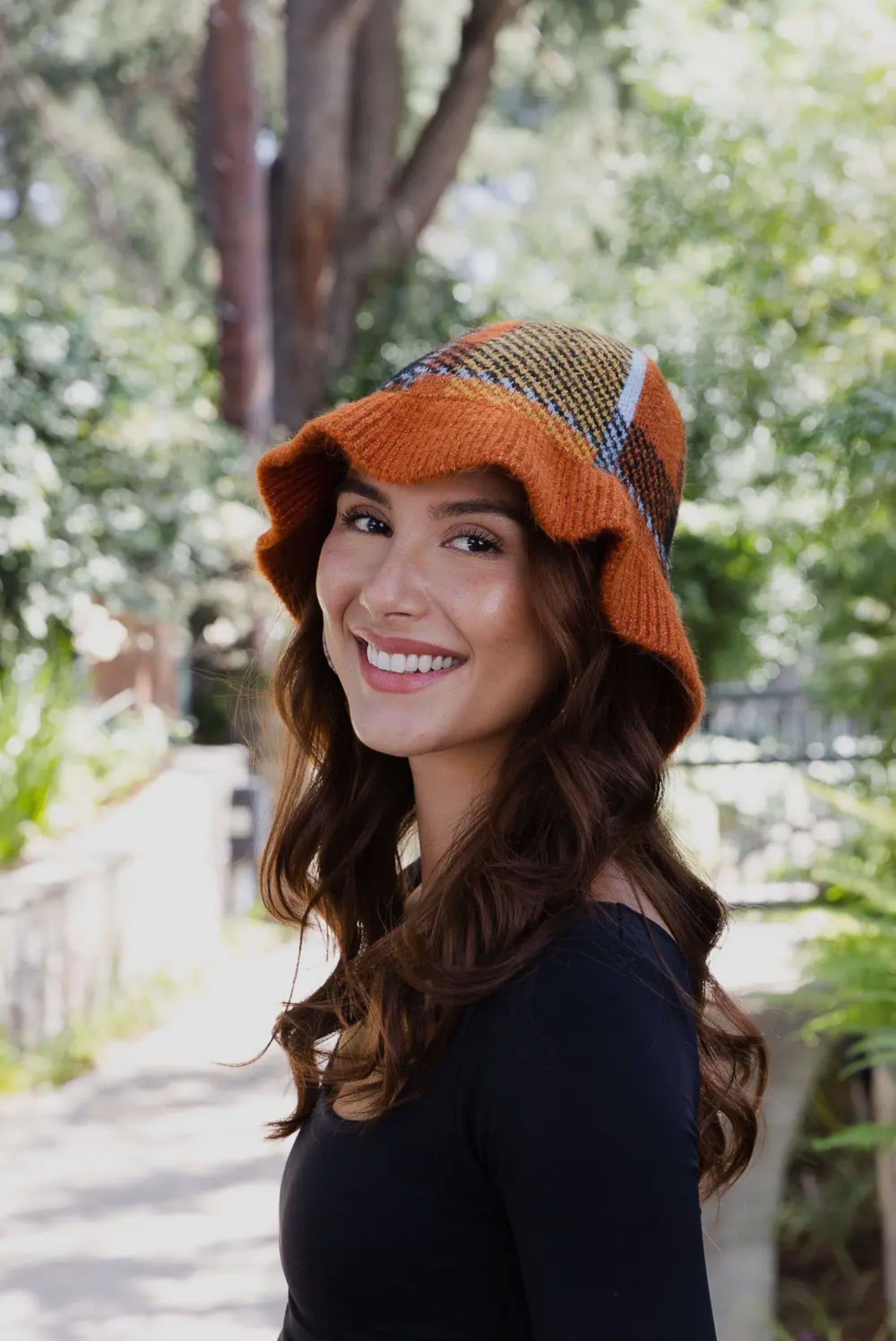 Plaid Sweater Beanie Bucket Hat