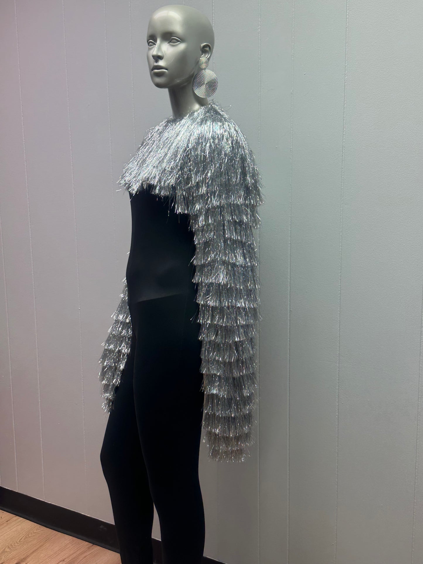 Meet Me Silver Metallic Tinsel Fringe Bolero Jacket
