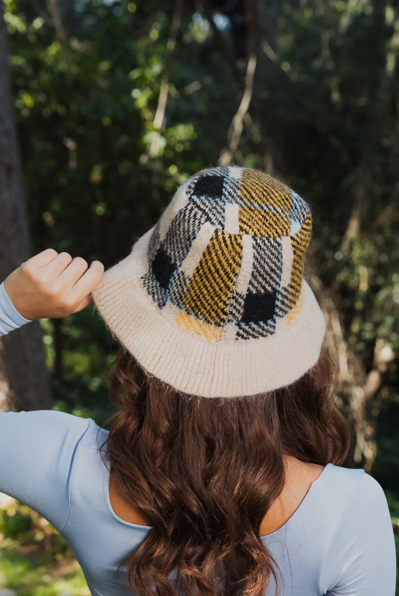 Plaid Sweater Beanie Bucket Hat
