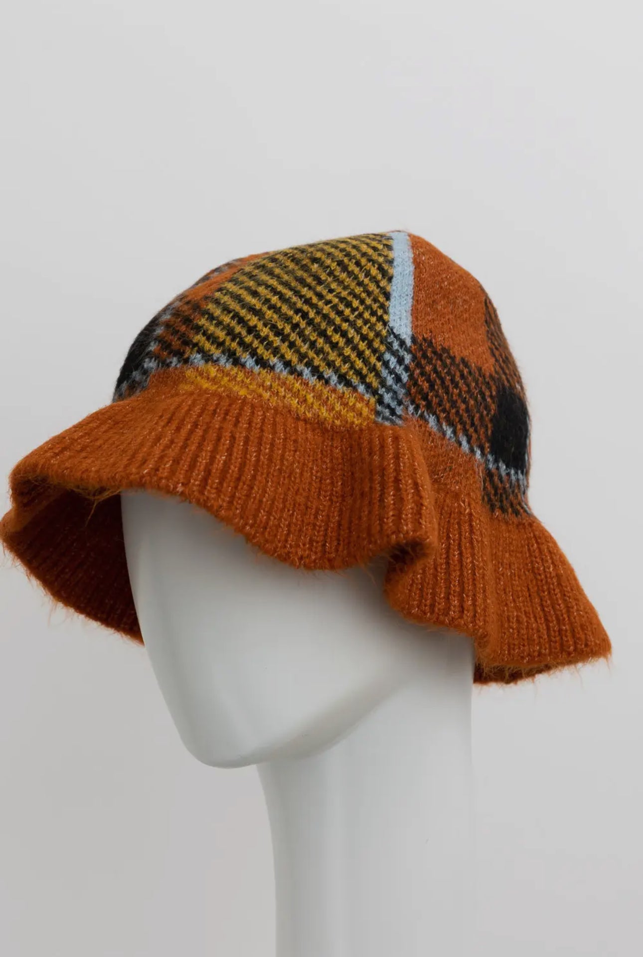 Plaid Sweater Beanie Bucket Hat
