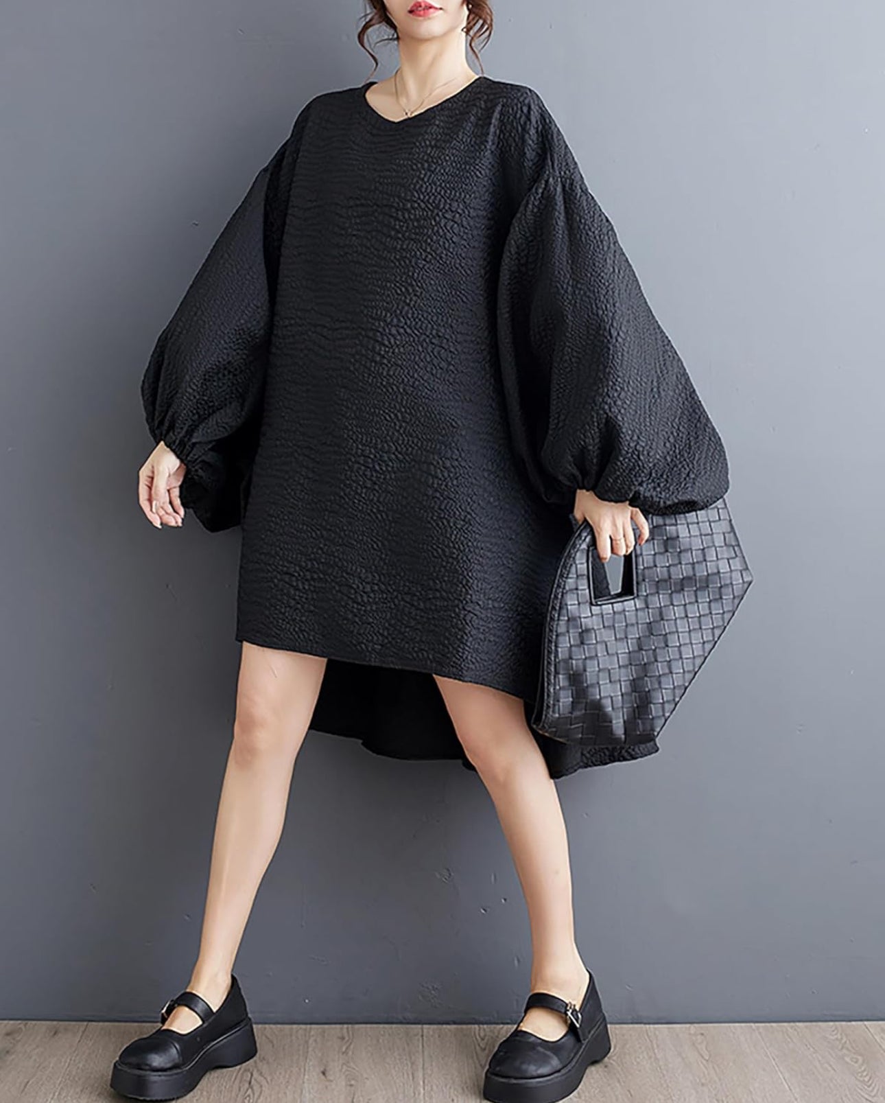 Drama Lantern Sleeve Dress Black