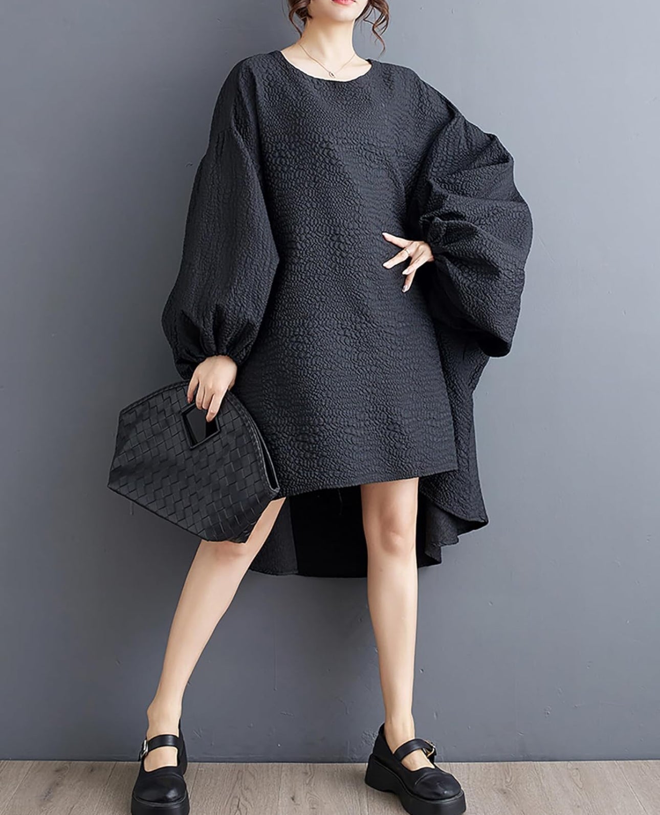 Drama Lantern Sleeve Dress Black