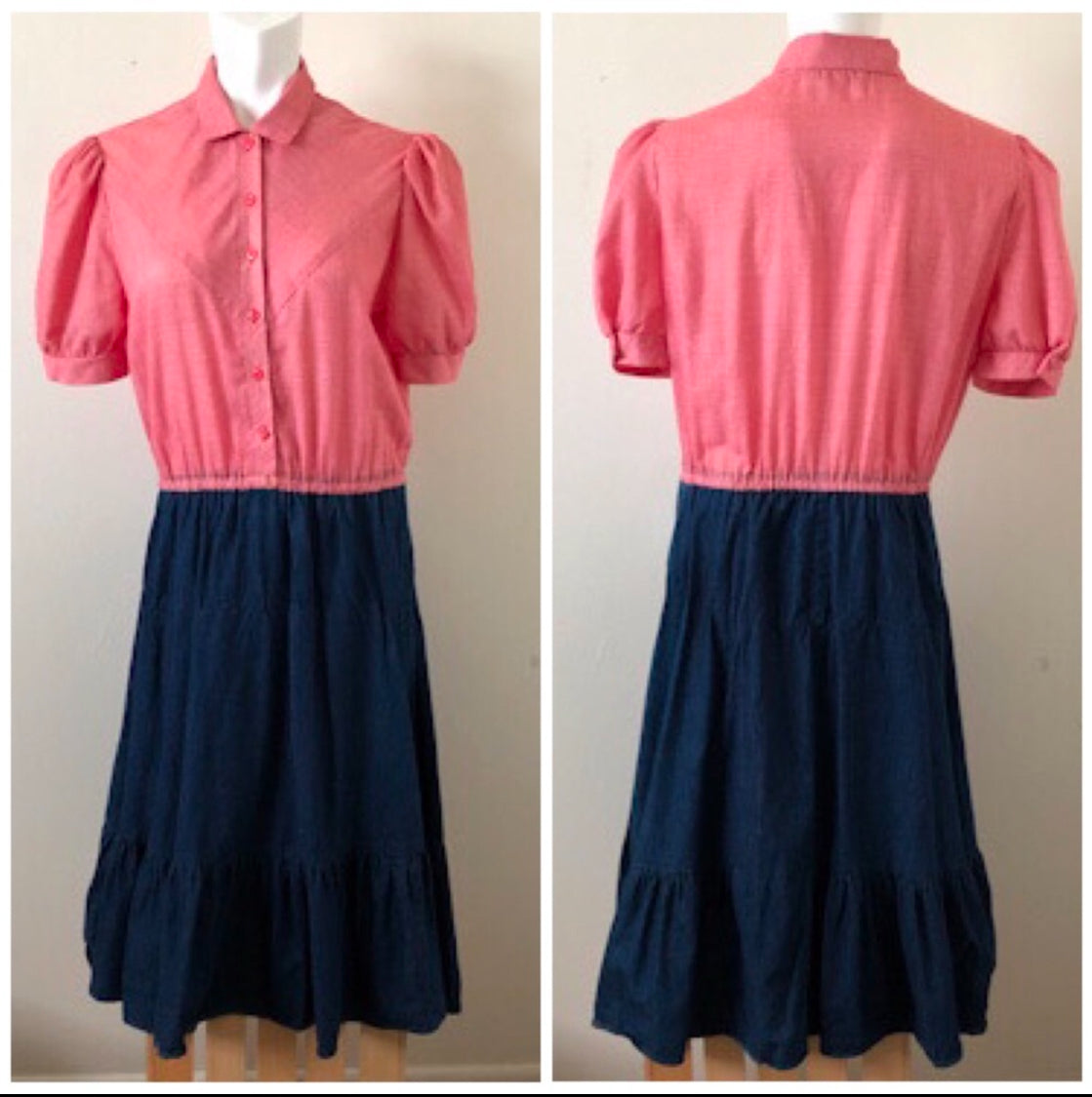 Vintage Melissa Lane Gingham and Denim Western Dress w/Belt