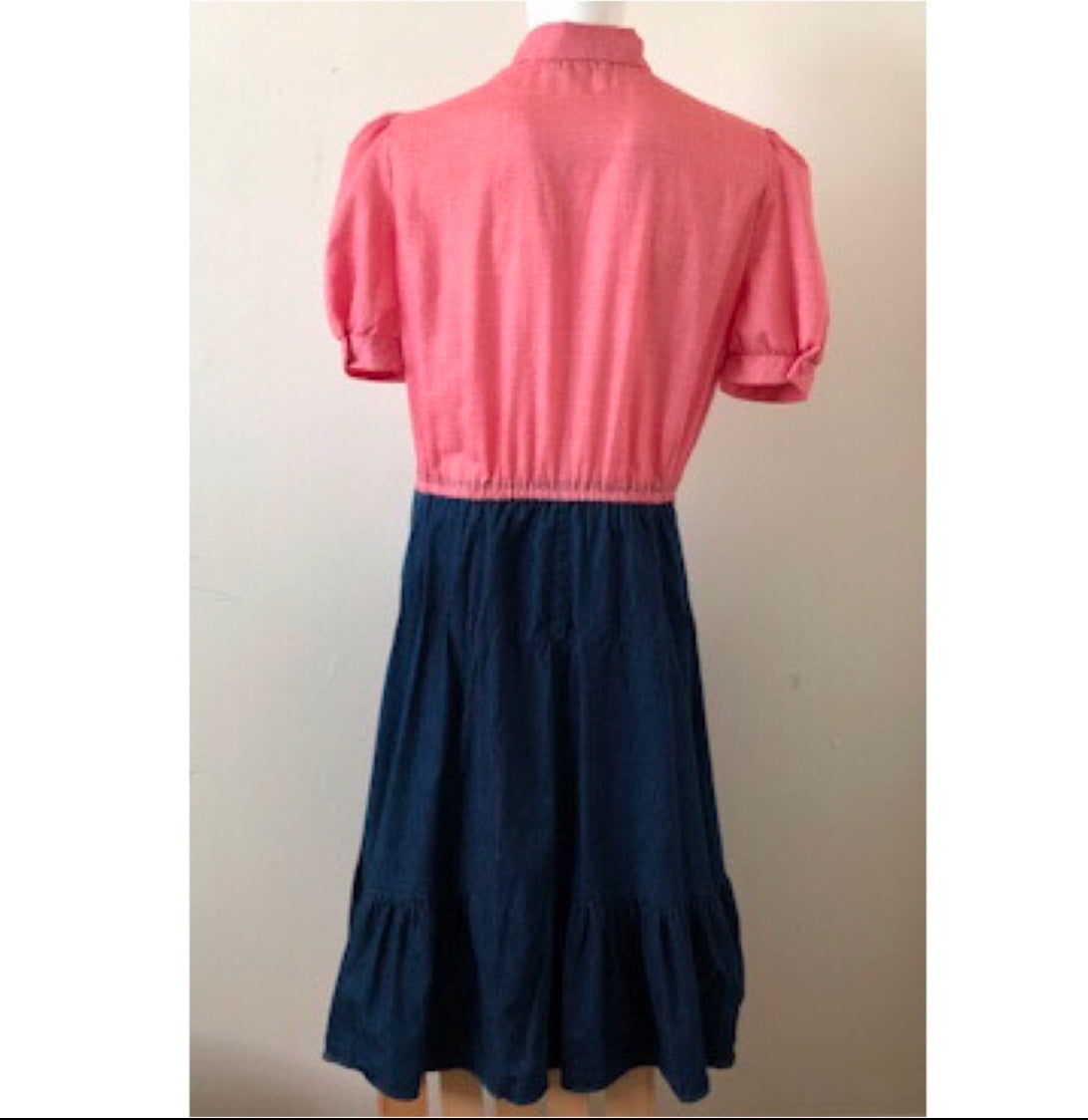 Vintage Melissa Lane Gingham and Denim Western Dress w/Belt