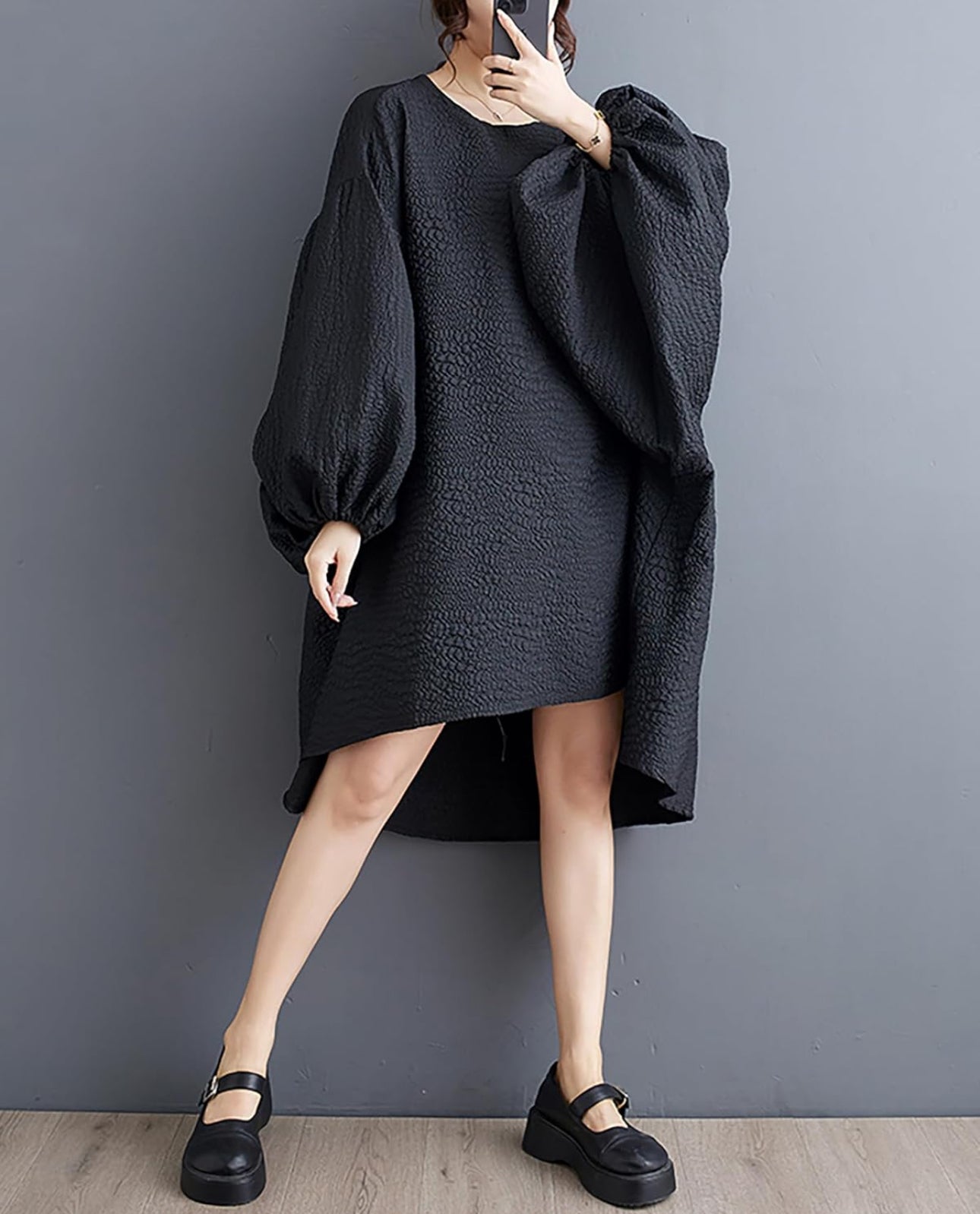 Drama Lantern Sleeve Dress Black