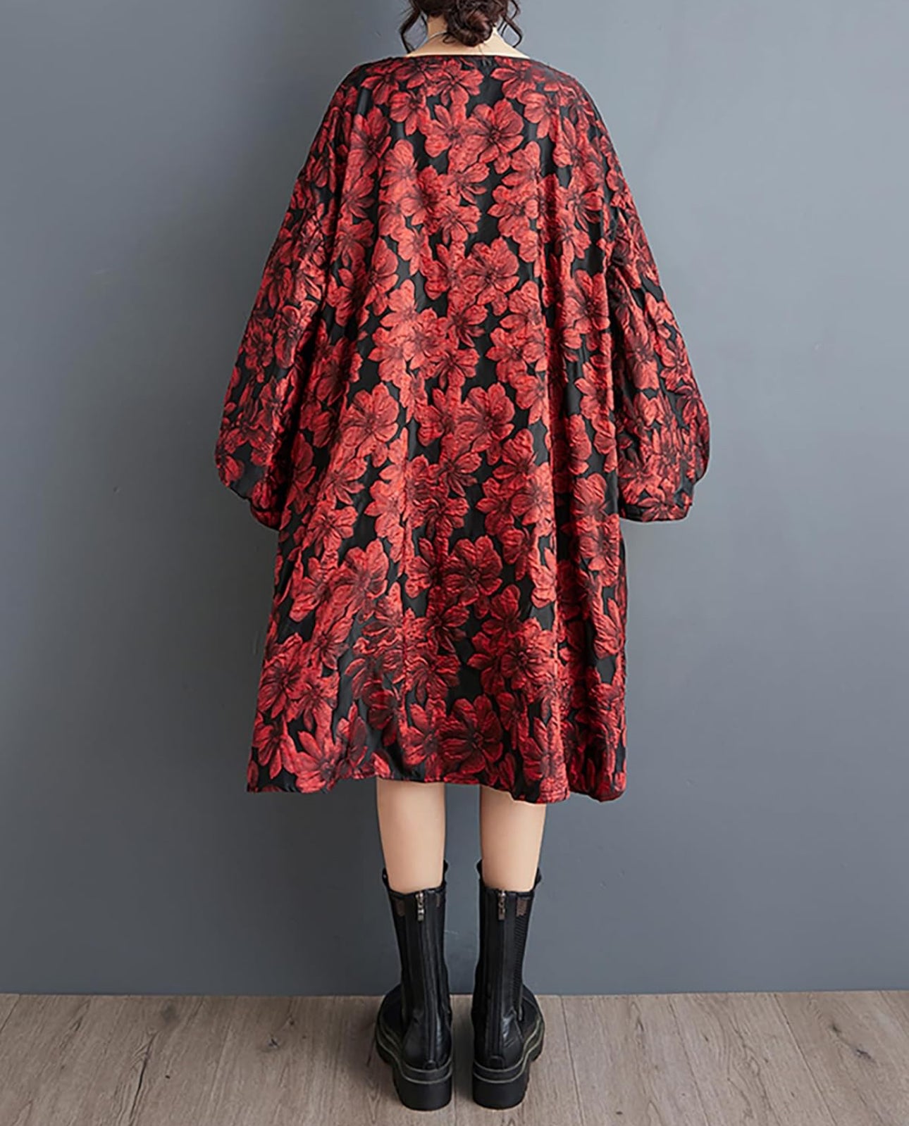 Drama Lantern Sleeve Dress Red Flowers