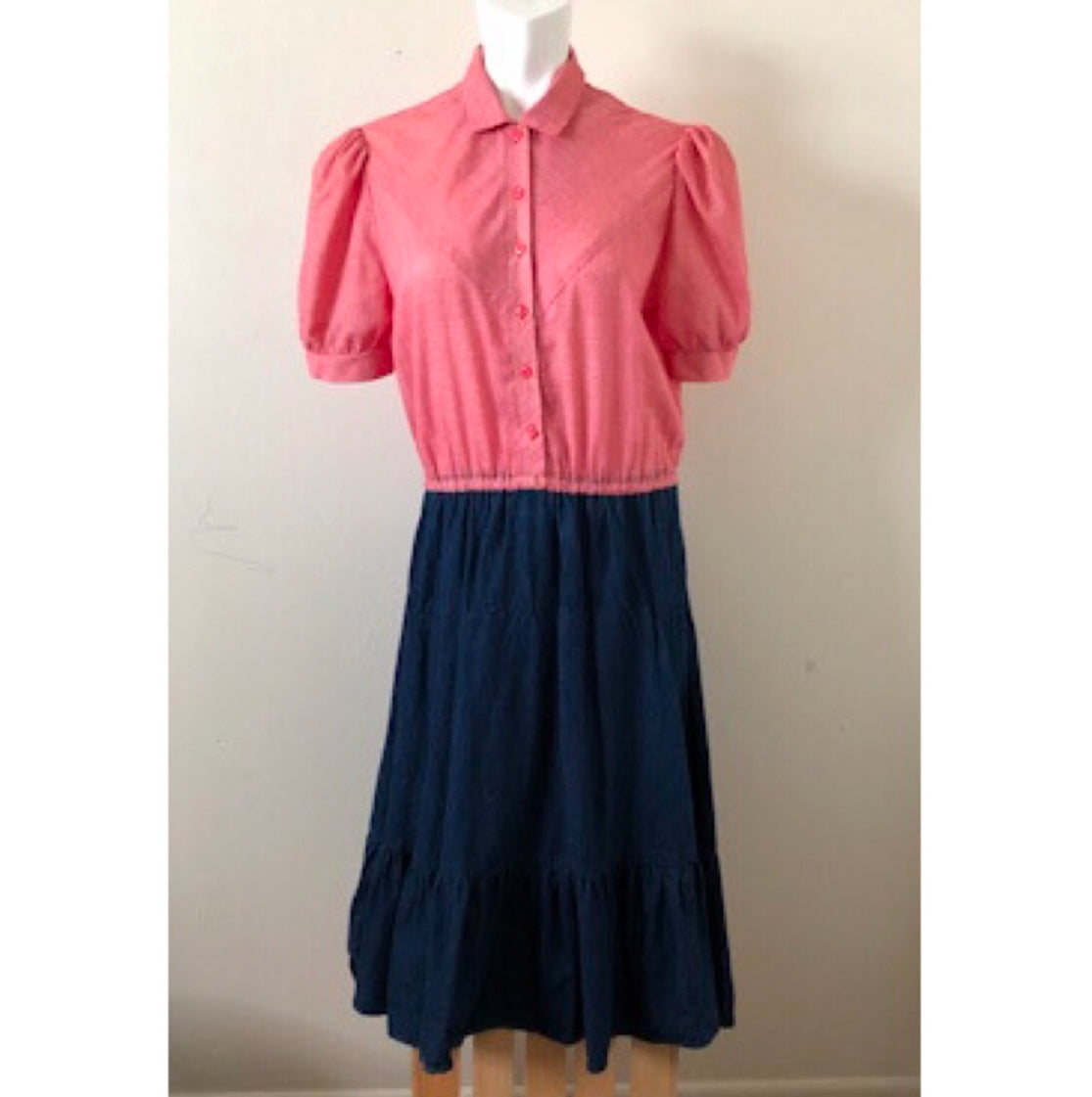 Vintage Melissa Lane Gingham and Denim Western Dress w/Belt