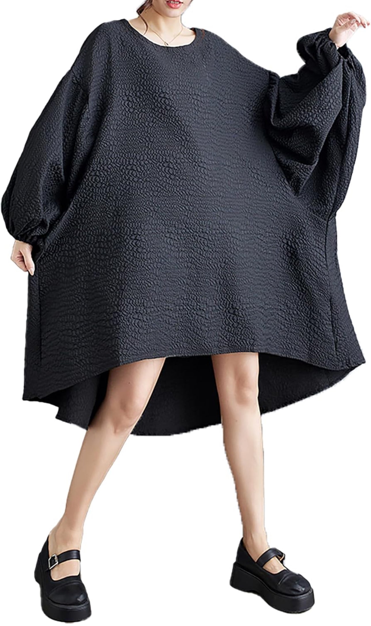 Drama Lantern Sleeve Dress Black