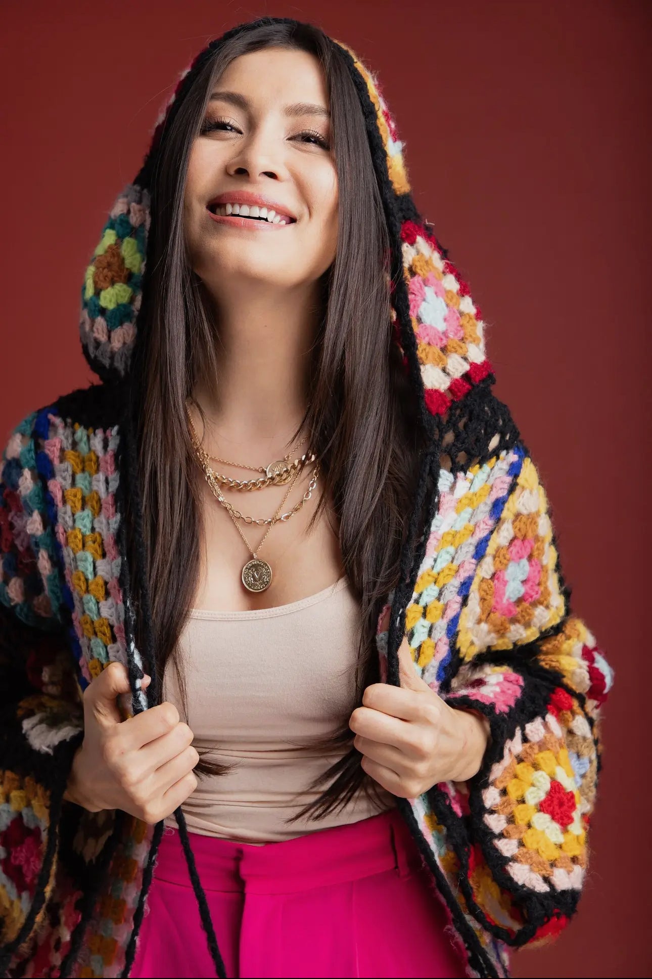 Joanna Black Hooded Granny Square Crochet Kimono