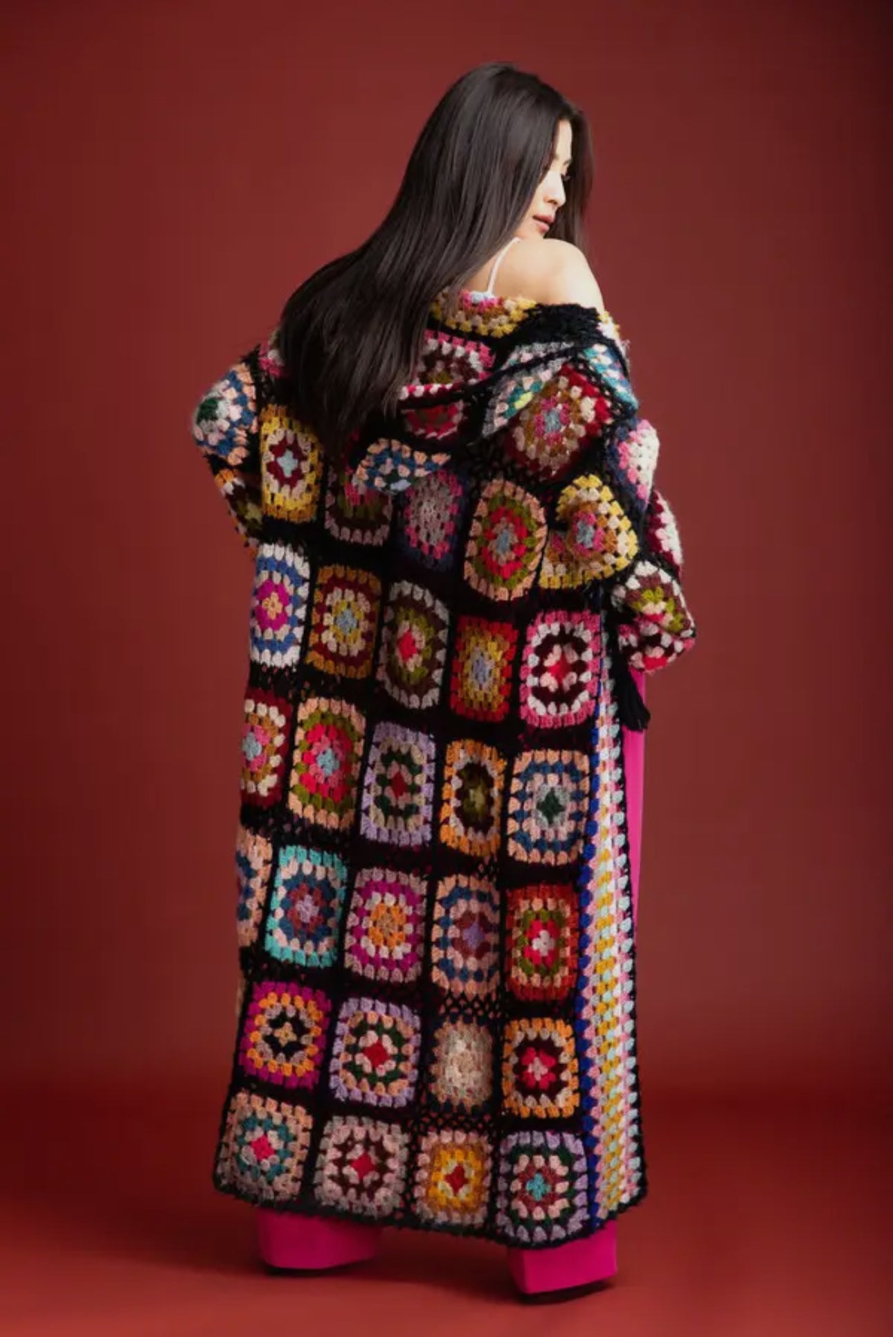 Joanna Black Hooded Granny Square Crochet Kimono