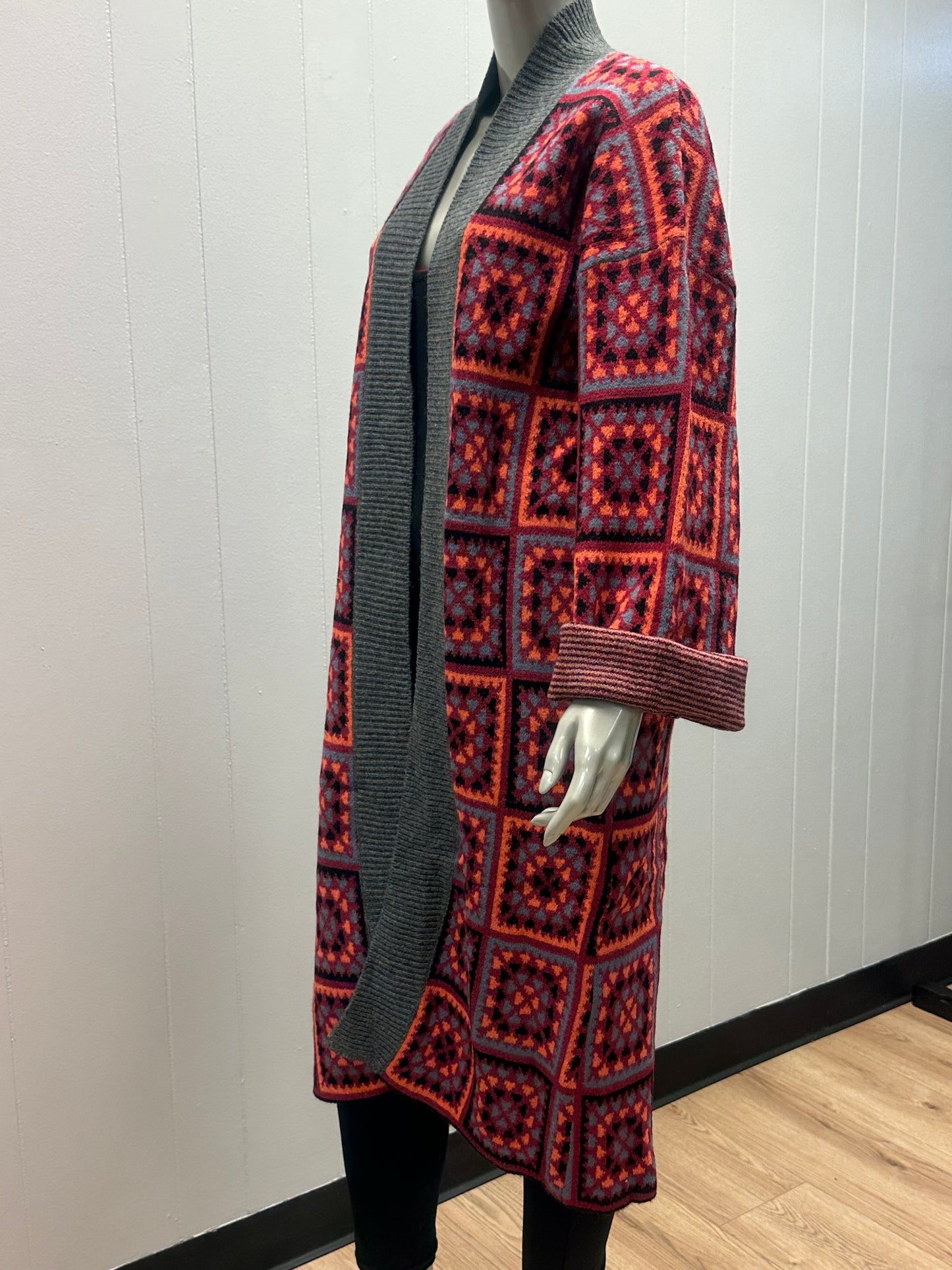 Arellia Patch It Up Red Multi Kimono Cardigan