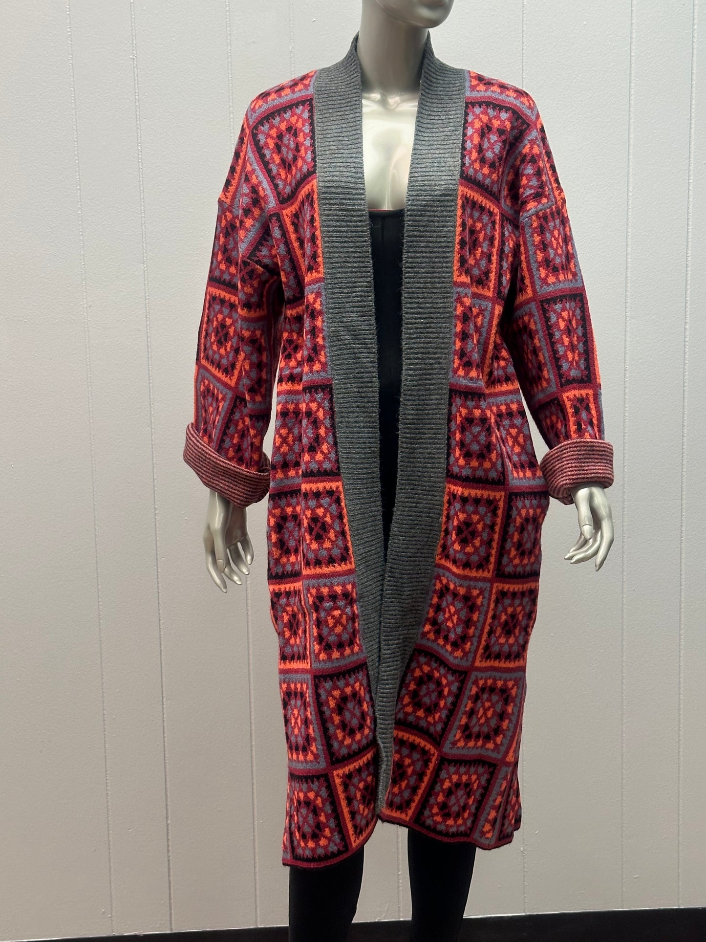 Arellia Patch It Up Red Multi Kimono Cardigan