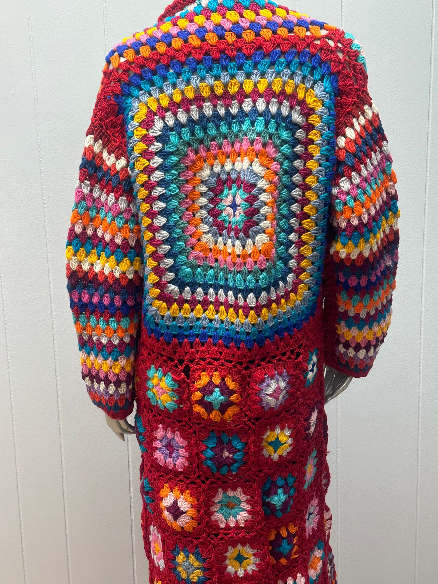Doris Red Handmade Granny Square Crochet Sweater Kimono