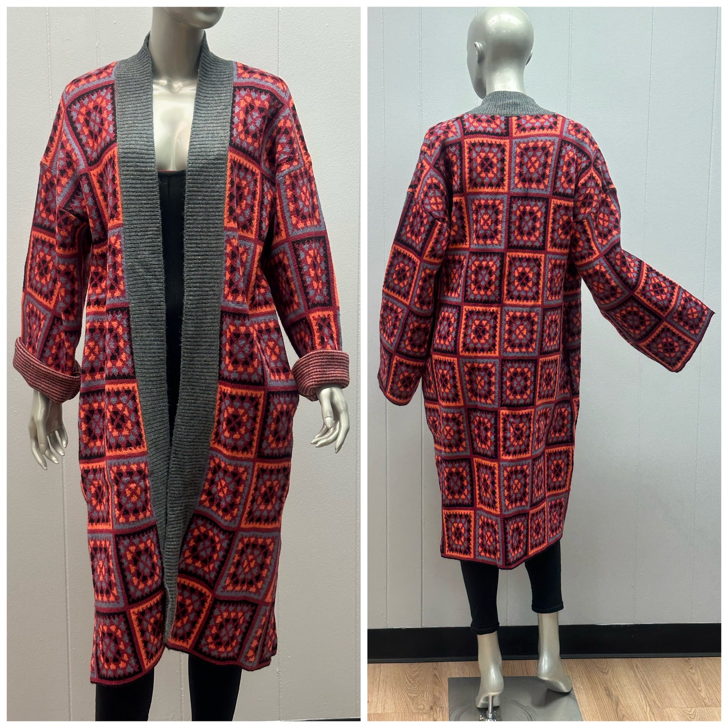 Arellia Patch It Up Red Multi Kimono Cardigan