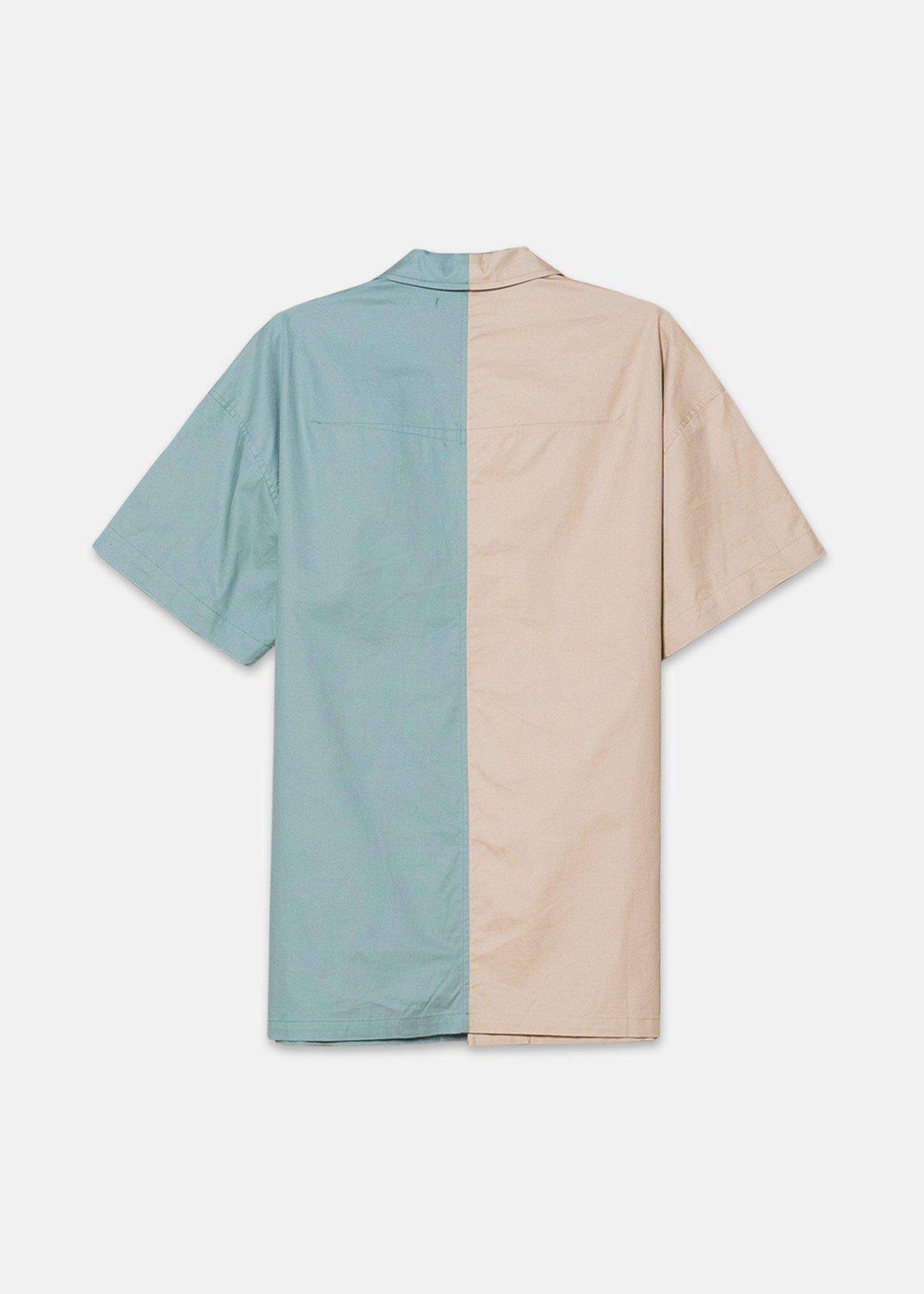 Khaki Color block Men's Bellow Pocket Oversize Short Sleeve Shirt