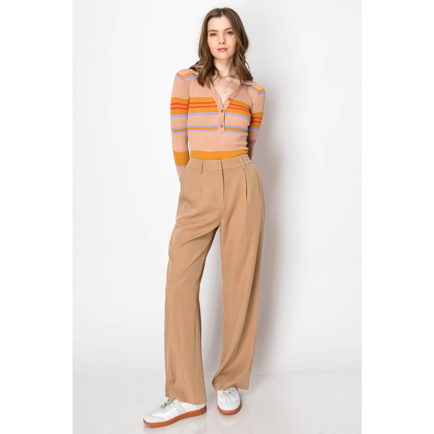 Wide Leg Trousers Smocked Back PANTS