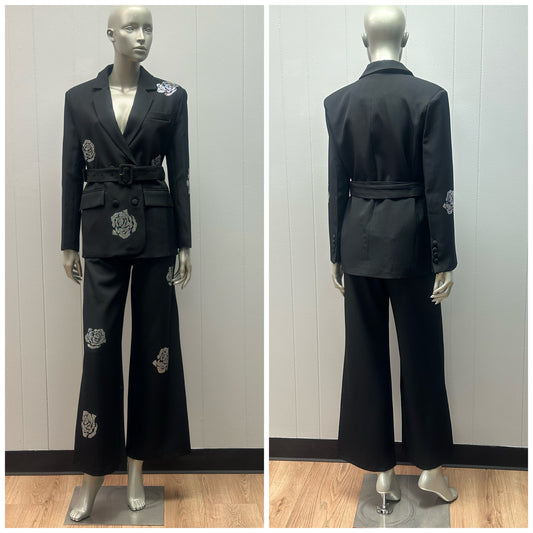 Flo Rho Rhinestone 2pc Pants Suit with Belt