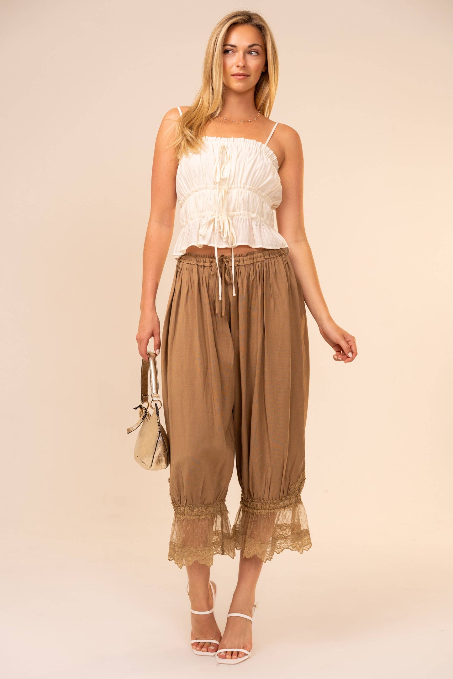 95852P Lace Trim Mid Rise Balloon Pants