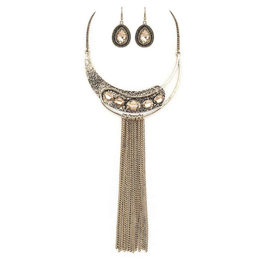 Vintage Inspired Chain Drop Statement Necklace Set