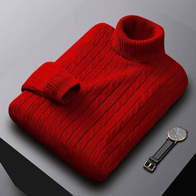 Mens Acrylic Cable Knit Turtleneck Sweater