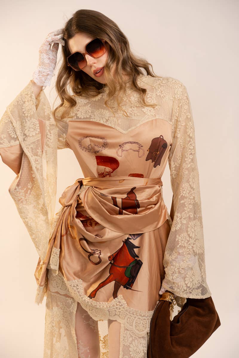 47043D Sheer Lace Kimono Sleeve Maxi Dress