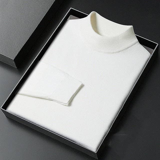 Men Turtleneck Sweater Pullover Knit Ribbed Style