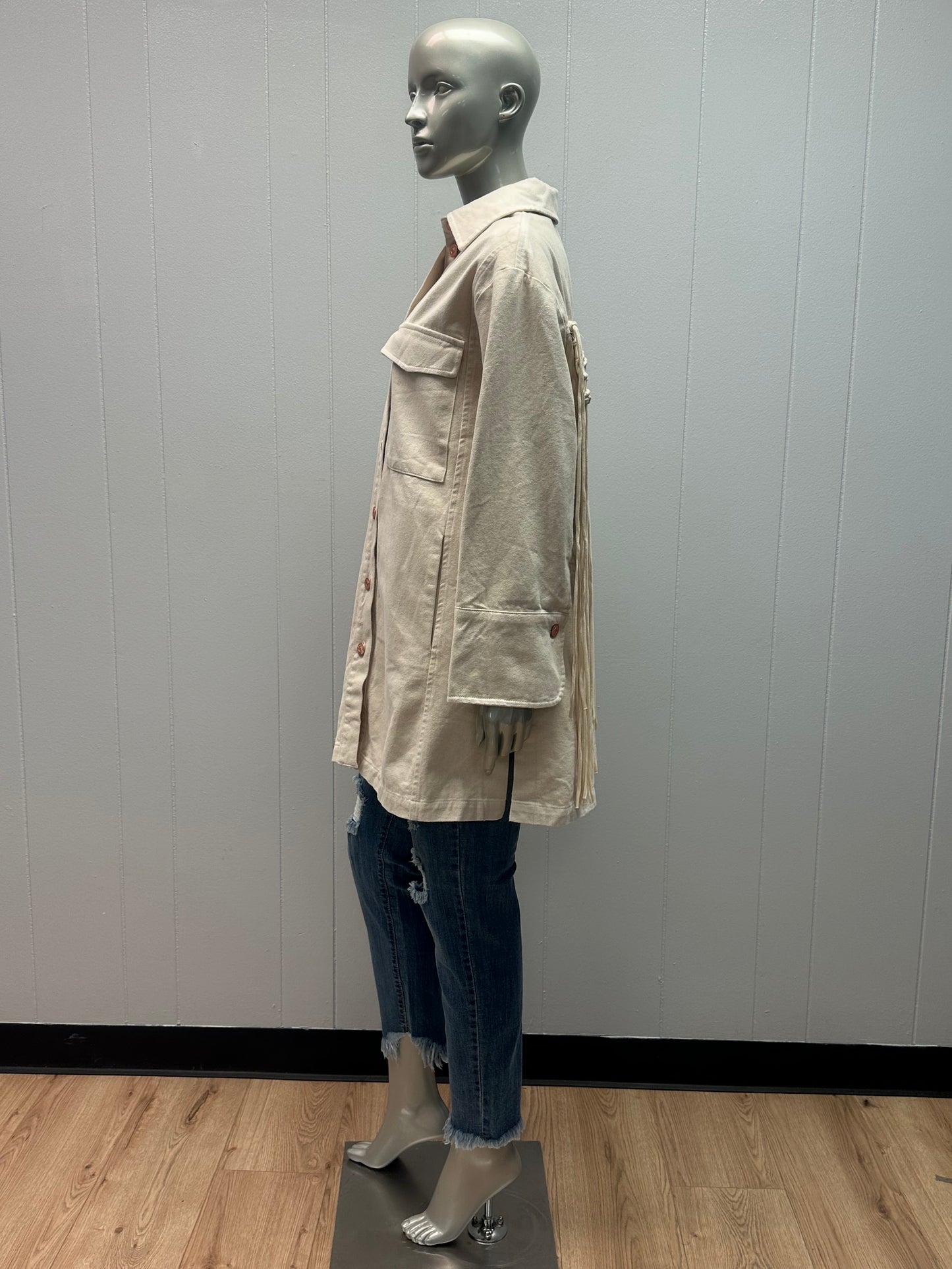 Cream Denim Macrame Jacket