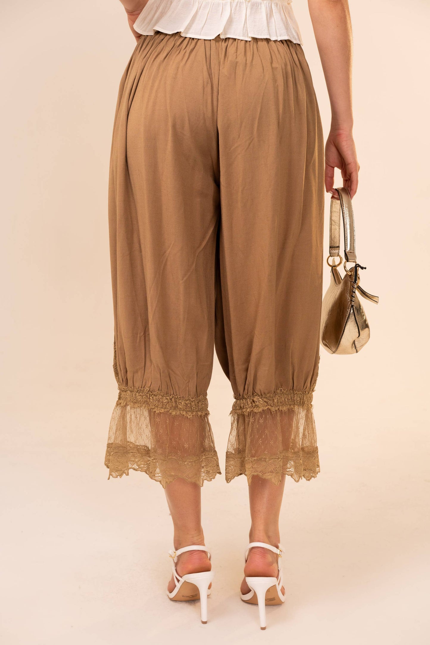 95852P Lace Trim Mid Rise Balloon Pants