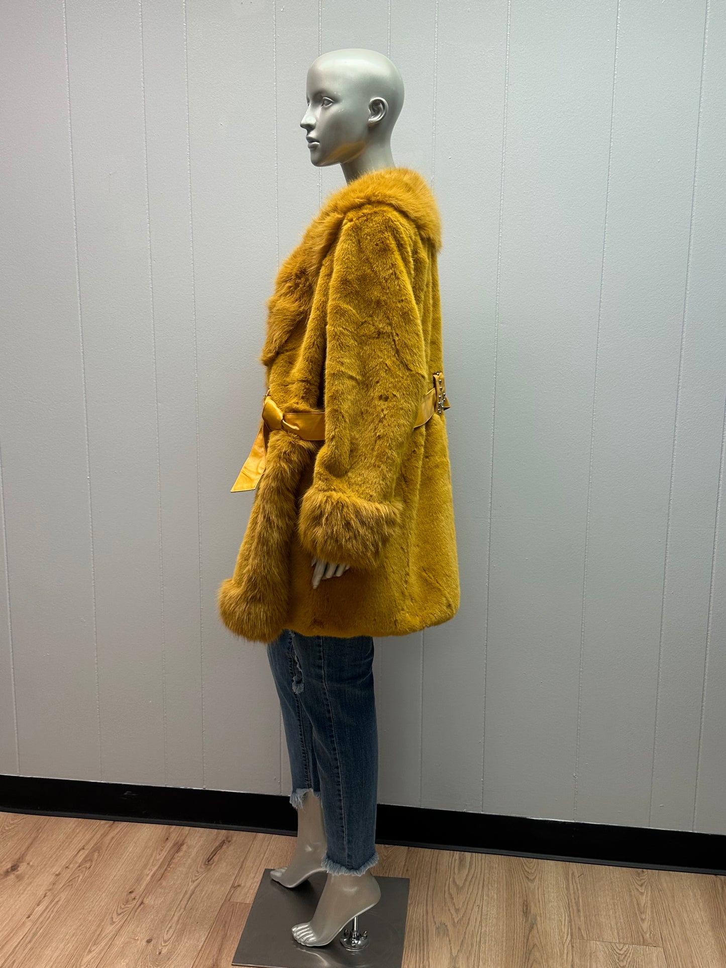 Valley Yellow Faux Fur Coat