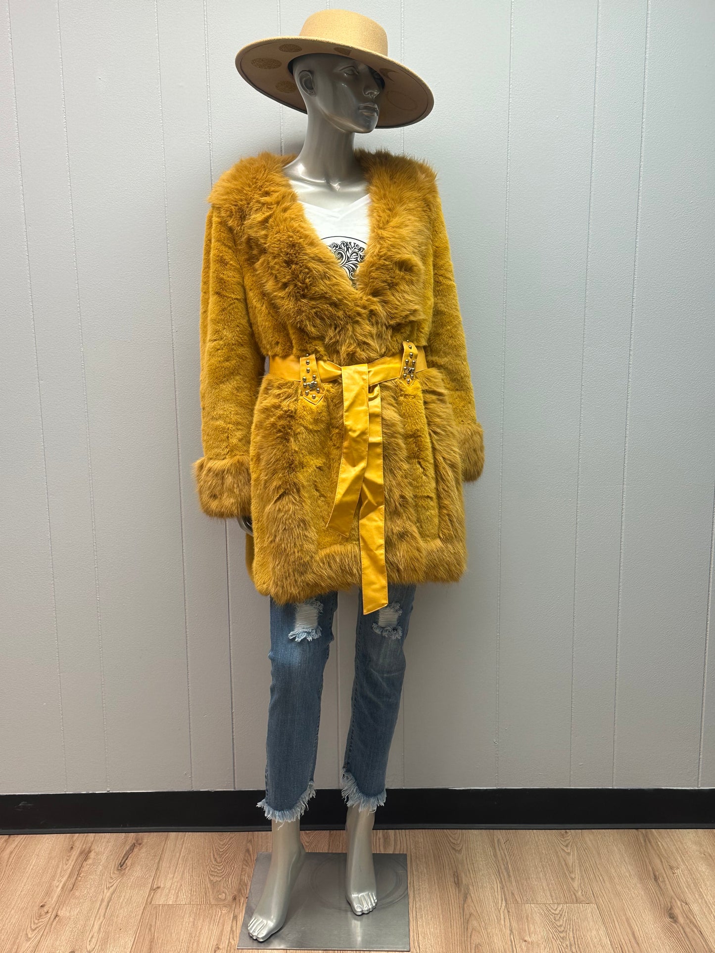 Valley Yellow Faux Fur Coat