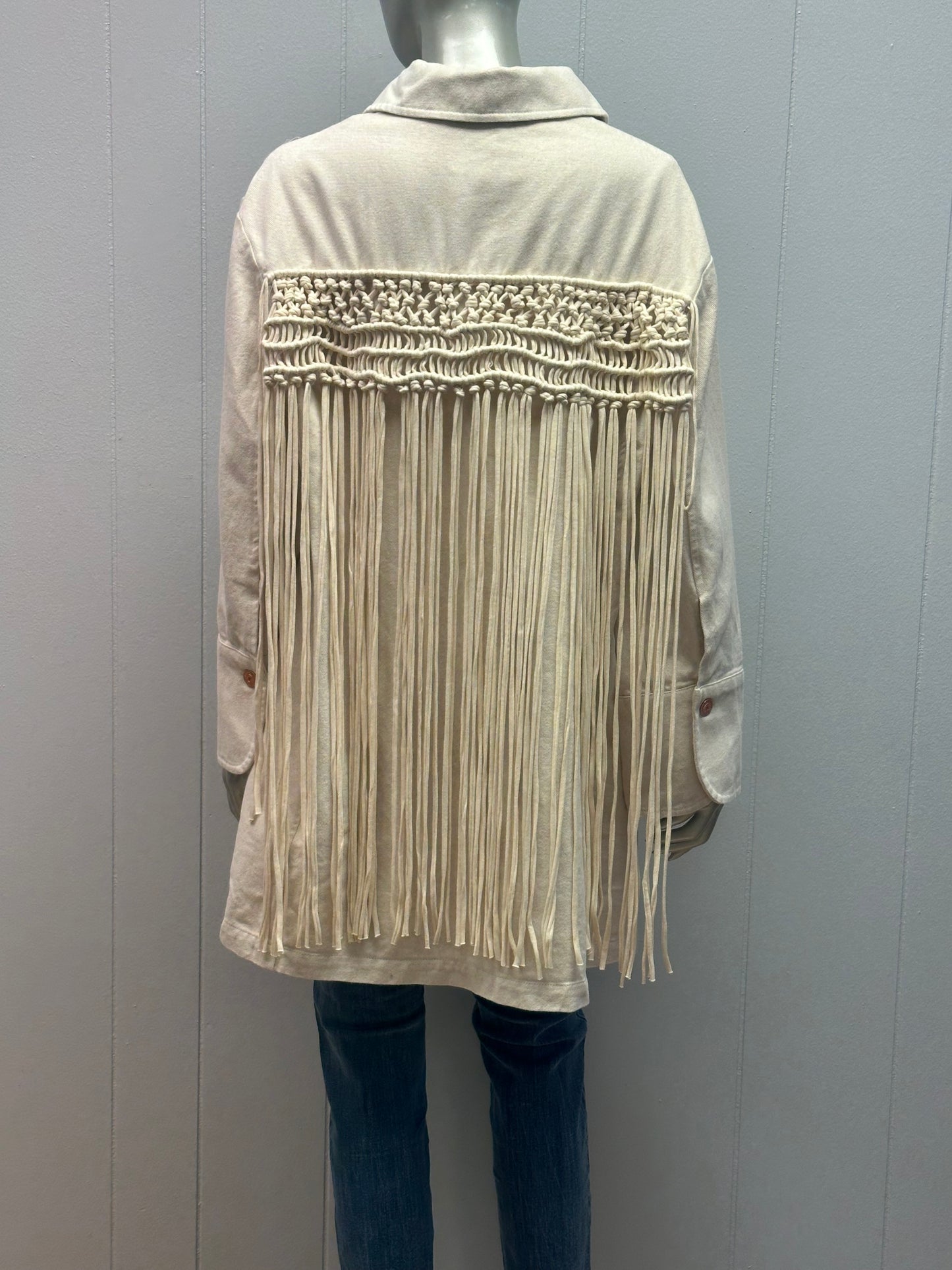 Cream Denim Macrame Jacket