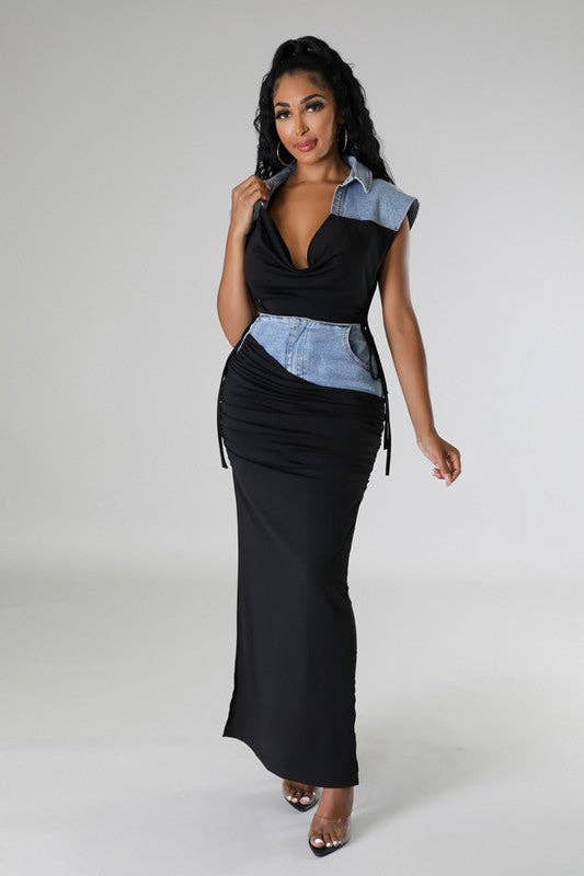 Diggin’ Her 2 Pc Denim and Black Skirt Set