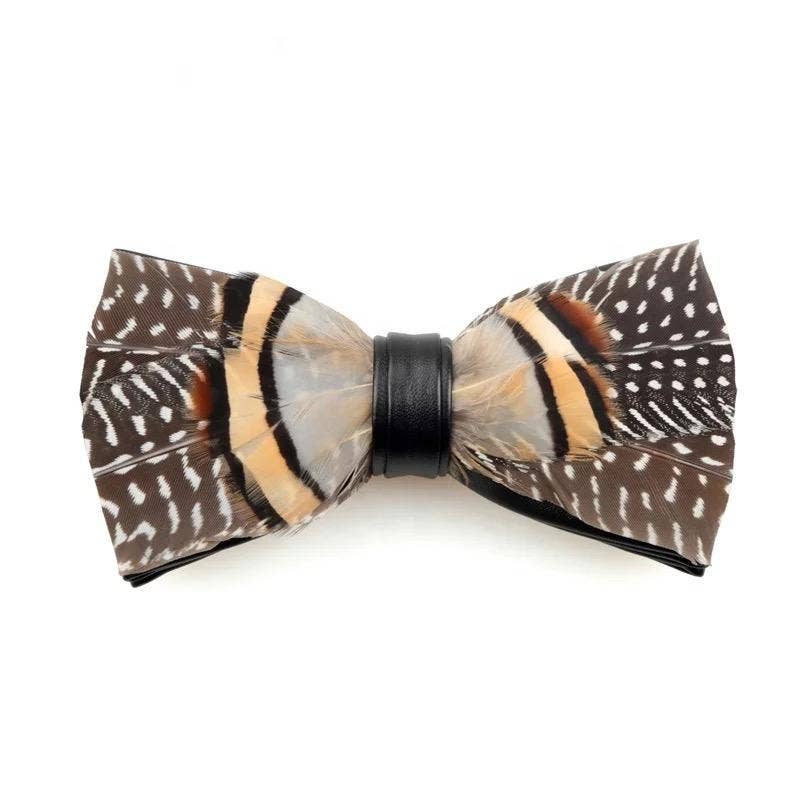 Handmade Wild Feather Bow Tie W/free Lapel Pin Set