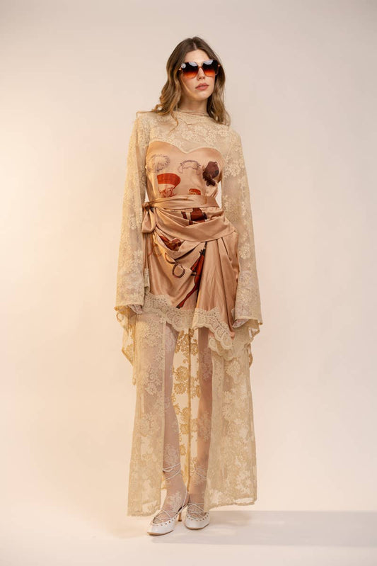Sheer Lace Kimono Sleeve Maxi Dress