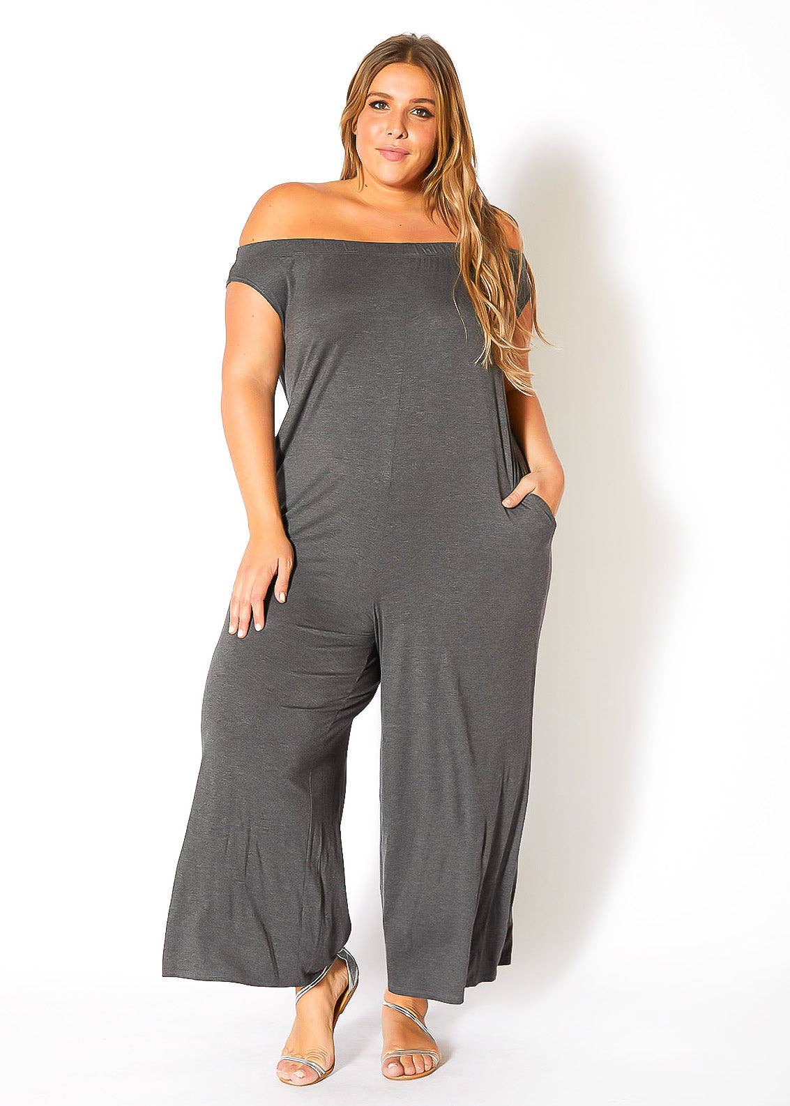 Comfy N’ Cute Plus Size Off Shoulder Wide Leg Jumpsuit