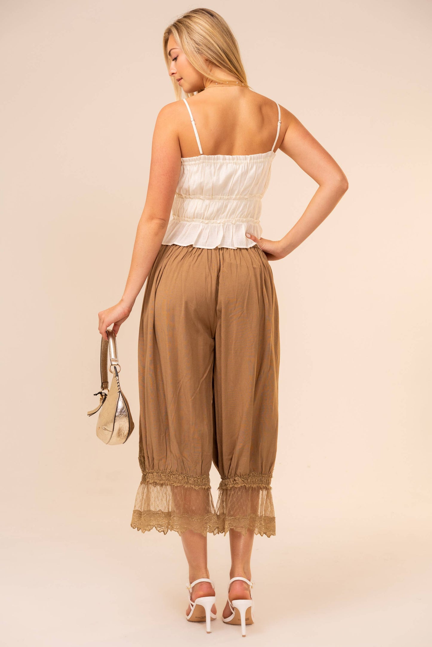 95852P Lace Trim Mid Rise Balloon Pants