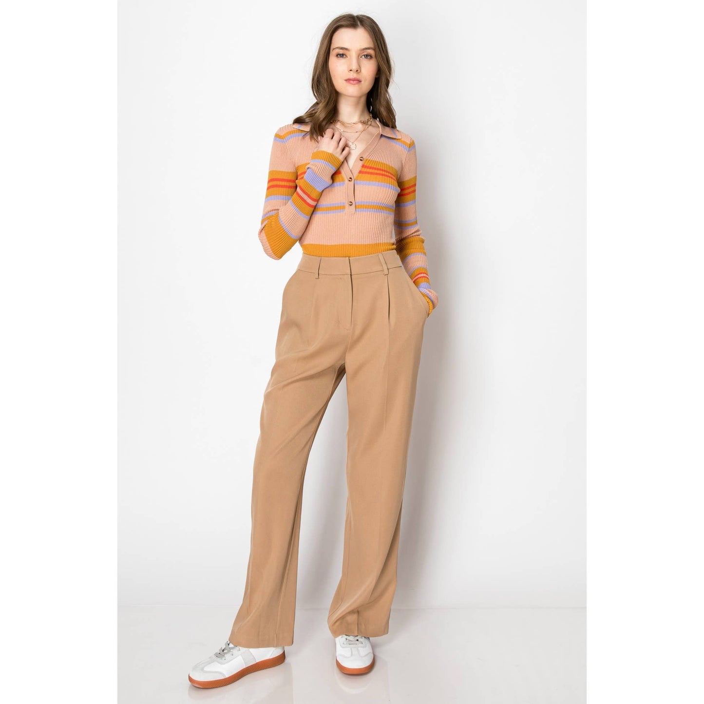 Wide Leg Trousers Smocked Back PANTS