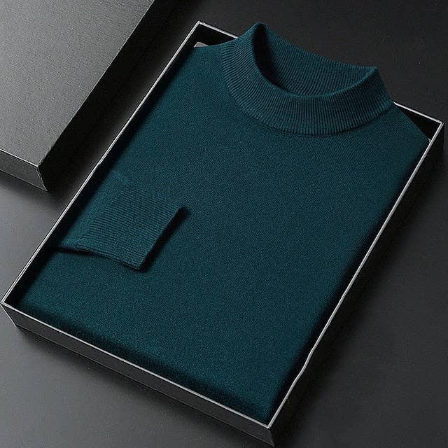 Men Turtleneck Sweater Pullover Knit Ribbed Style