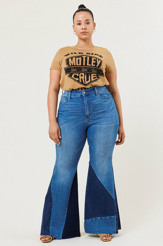 Kenzi Color Block Side Slit Flare Jeans in Plus