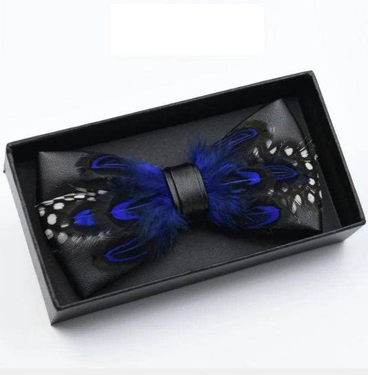 Handmade Feather Bow Tie Brooch Pin for Men's Wedding Party