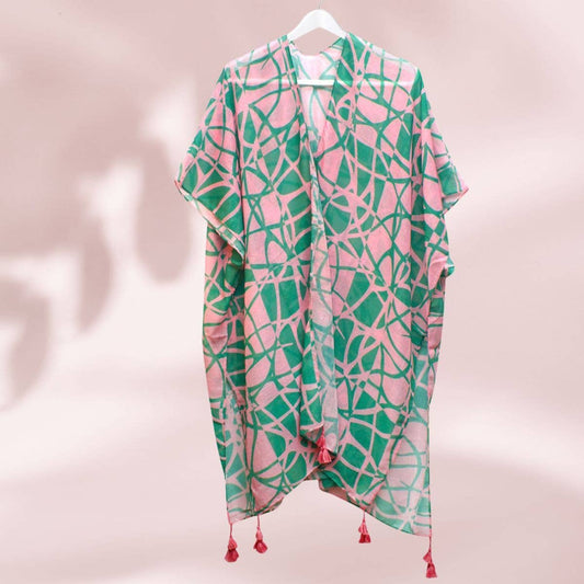 Pink & Green ColorBlock Swirl Kimono