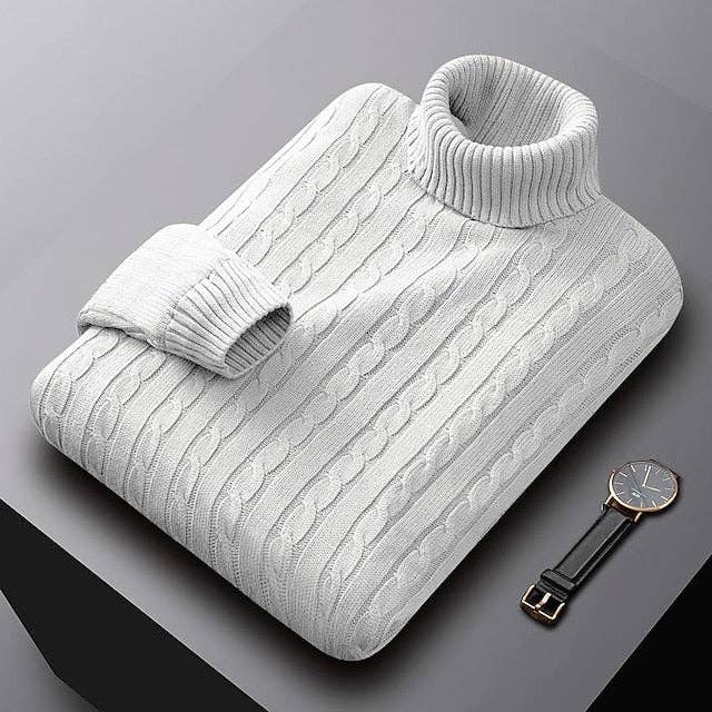 Mens Acrylic Cable Knit Turtleneck Sweater