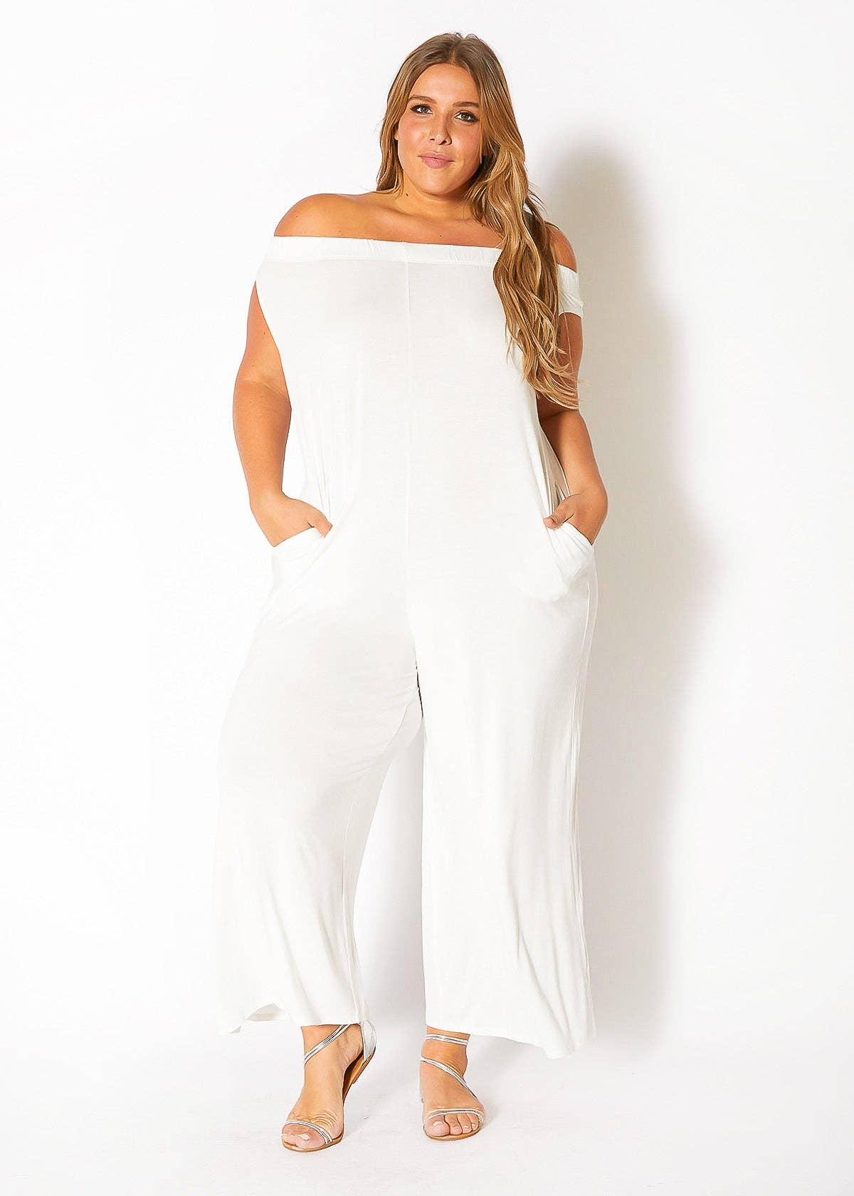 Comfy N’ Cute Plus Size Off Shoulder Wide Leg Jumpsuit