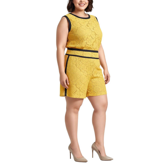 Lacey Plus Size Women's Floral Lace Sleeveless Top In Mustard