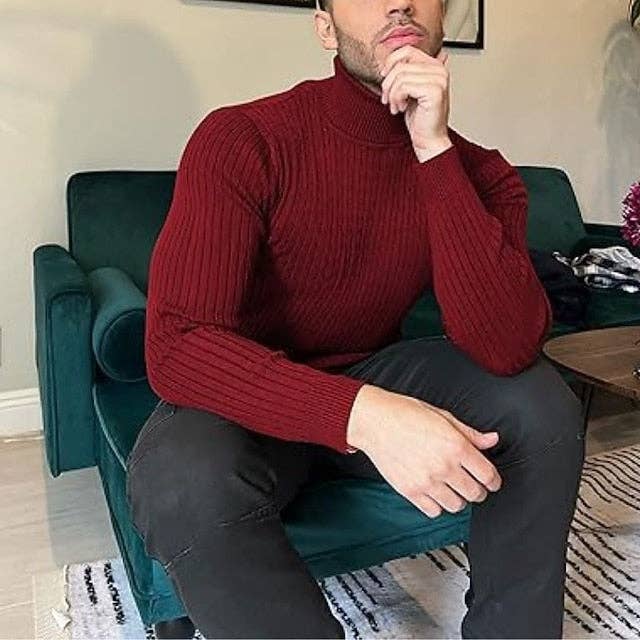 Mens Acrylic Cable Knit Turtleneck Sweater
